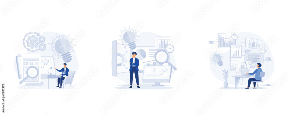 Business intelligence, Business data analysis, management tools, enterprise strategy development, set flat vector modern illustration Business intelligence, Business data analysis, management tools, enterprise strategy development, set flat vector modern illustration