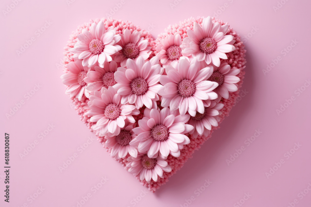 Flower Heart Shape Pink Background. Mothers Day, Day Womens, Day Valentines. Generative AI