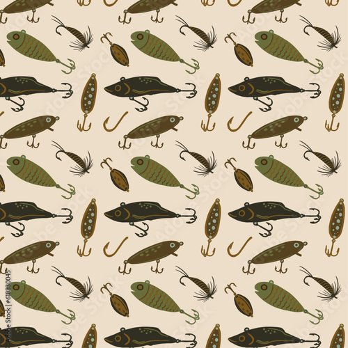 Fly Fishing Repeat Pattern, Vector Seamless Print for surface design