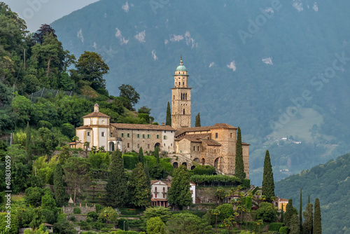 Obraz na plátně Church of Santa Maria del Sasso, overlooking Lake Lugano, Morcote, Switzerland