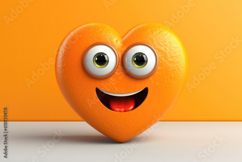 Valentines Day Sunny Orange Heart Shape With Smile Big Eyes Glossying. Generative AI
