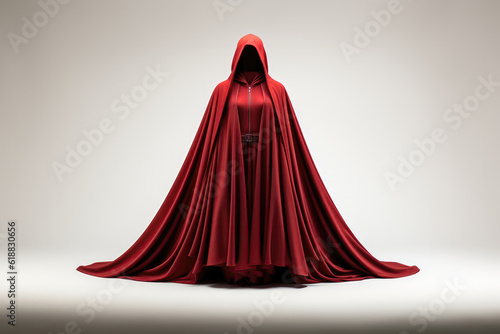 Woman Red Cape On White Background. Generative AI