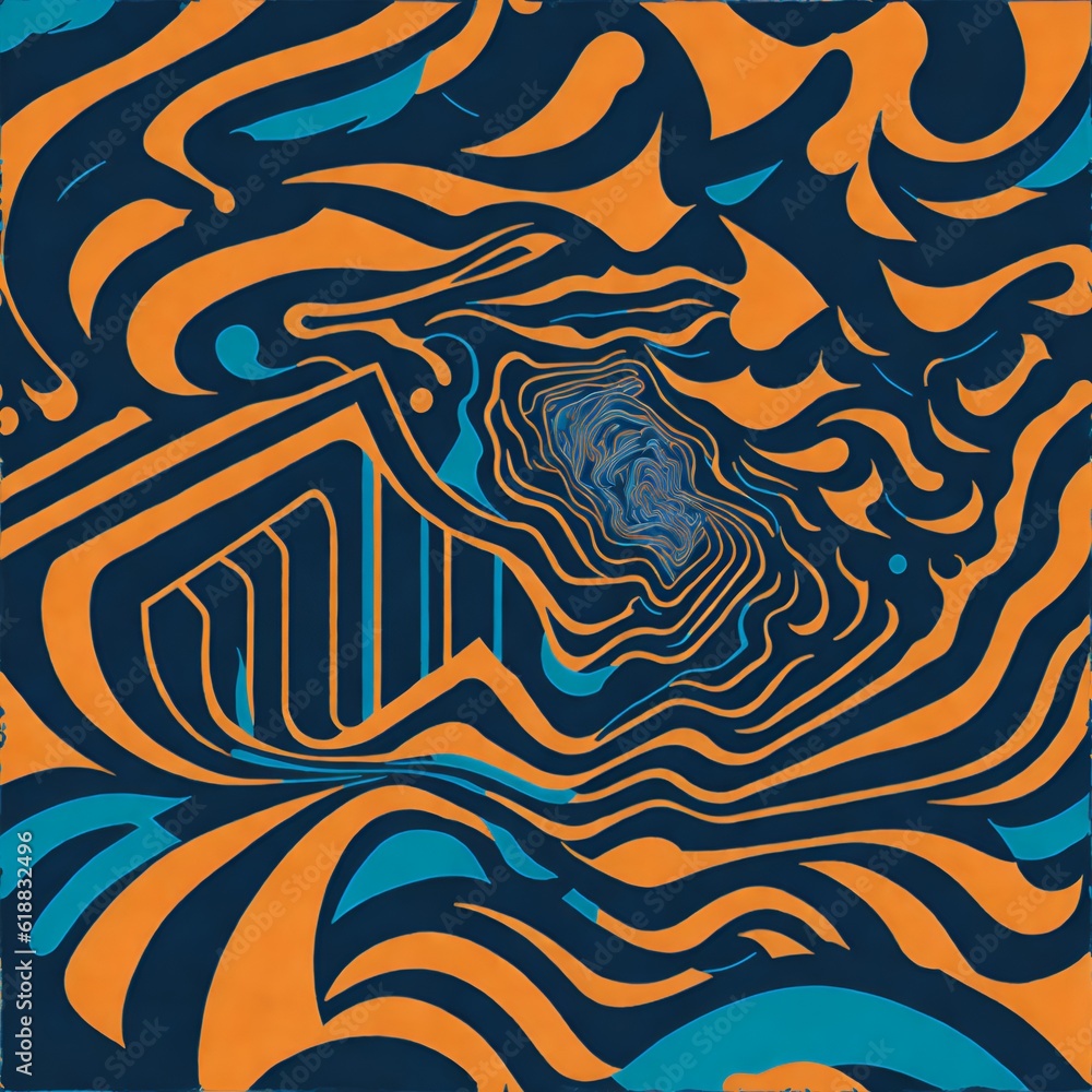 Obraz premium Photo of an abstract painting with vibrant blue and orange colors and flowing wavy lines