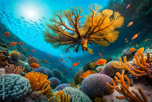 Fototapeta Naklejka Na Ścianę i Meble -  Panorama background of beautiful tropical coral reef