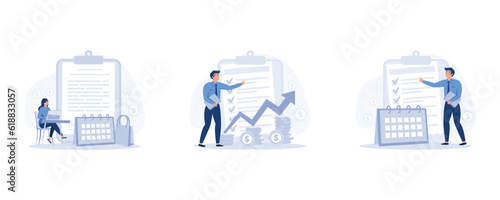 Tax preparation abstract concept, Corporate tax, taxable income, fiscal year, set flat vector modern illustration photo