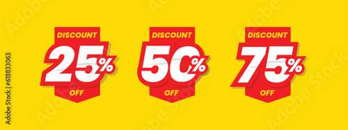 Set of discount label vector illustration, sale banner for promotional 25% off, 50% off, 75% off special offer tag sticker design element photo