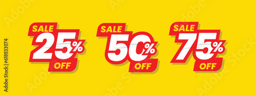Set of discount label vector illustration, sale banner for promotional 25% off, 50% off, 75% off special offer tag sticker design element photo