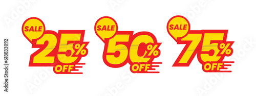 Set of discount label vector illustration, sale banner for promotional 25% off, 50% off, 75% off special offer tag sticker design element