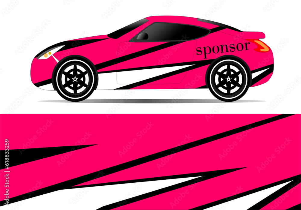 pink color Car sticker design vector. Graphic abstract line racing background kit design for vehicle, race car, rally, adventure and livery wrapping