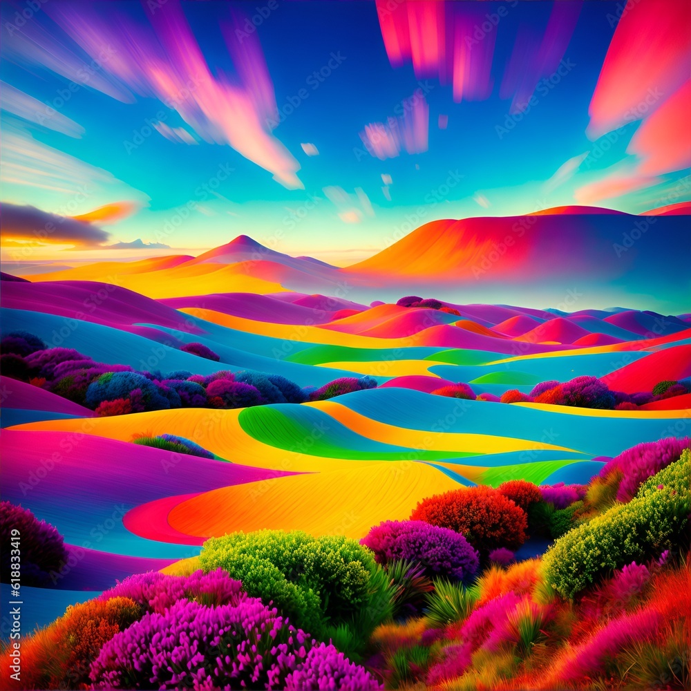 Photo of a vibrant and scenic landscape painting