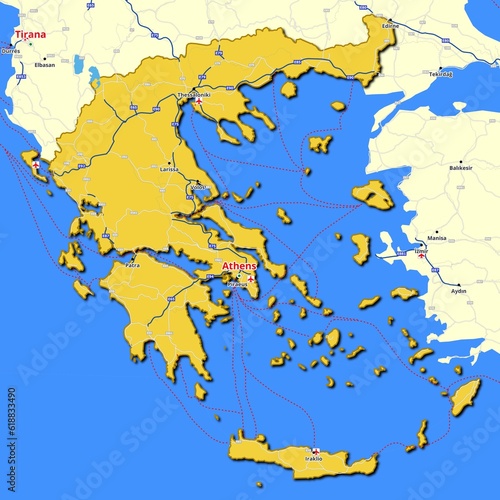 Map of Greece with main roads and highways