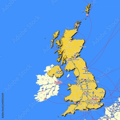 Map of United Kingdom with main roads and highways