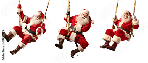 père Noël qui se balance à une corde - fond transparent photo