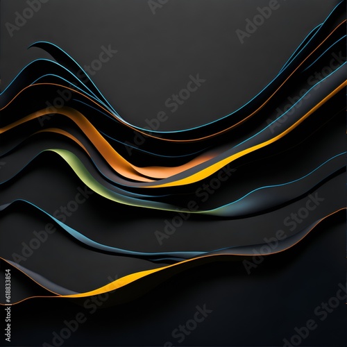 Photo of a vibrant abstract background with wavy lines in black and yellow
