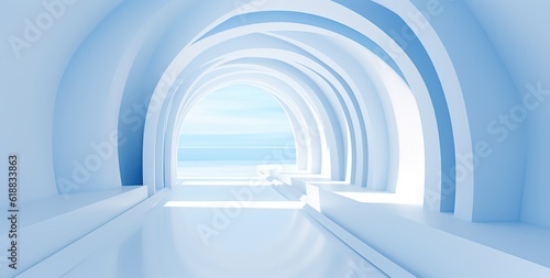 illustration of blue white modern architecture perspective background, Generative Ai