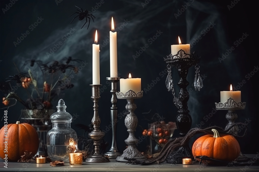 halloween creepy pumpkins and candles decoration