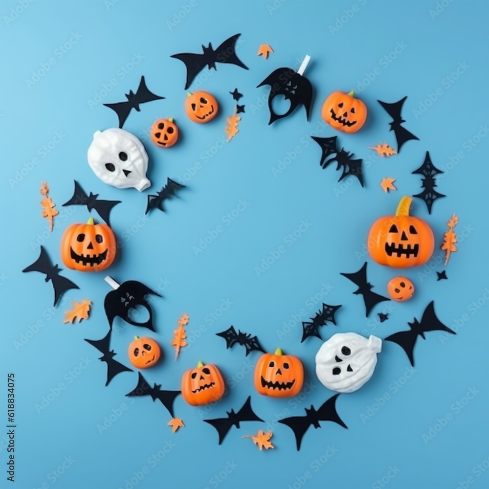 Fototapeta premium halloween banner wih pumkins and decor elements