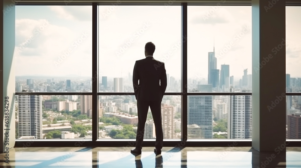 AI Generated Businessman Embracing the Future of Technology in a Modern Office Room AI Generated Businessman Embracing the Future of Technology in a Modern Office Room