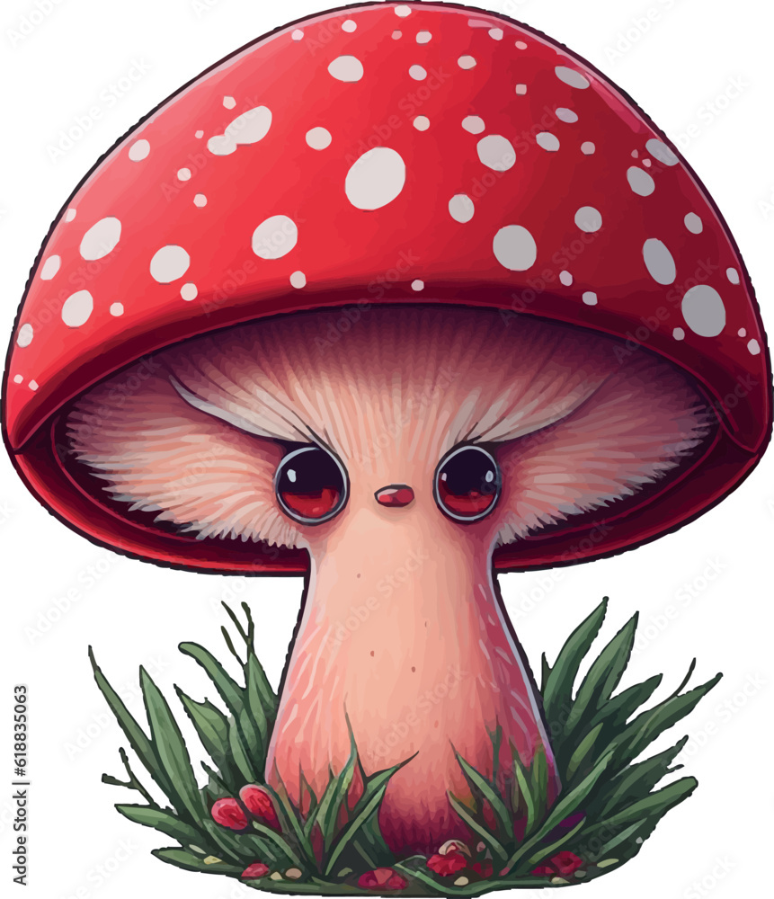 cute red mushroom cartoon isolated on white background vector