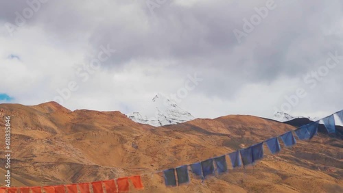 View of snow covered mountain peaks of Spiti valley during the winter season at Lahaul and Spiti district in Himachal Pradesh, India. View of snow covered mountain peaks of Spiti during winter. 