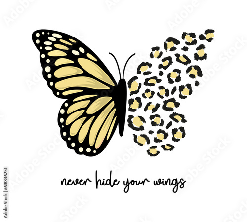 Butterfly with leopard wing, vector design for fashion, poster, cover, sticker prints