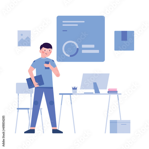 man holding a clipboard with graph vector illustration