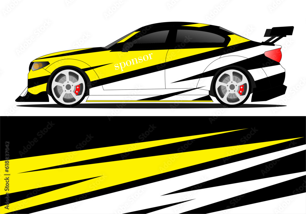 yellow color car sticker vector design. Graphic abstract line racing background kit design for vehicle, race car, rally, adventure and livery wrapping