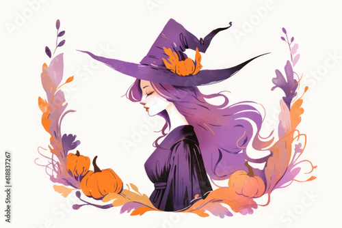Halloween banner with tradition symbols. Witch and black cat illustration. Generated AI