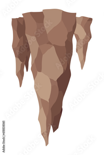 Stalactite. Icicle shaped hanging mineral formations in cave. Nature brown limestone, material stone icon. Natural growth geology formations