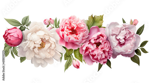 collection of peonies and roses flowers isolated on a transparent background, generative ai © Perfect PNG