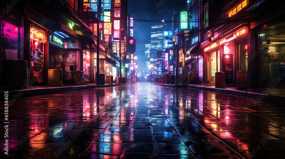 Night city Cyberpunk landscape concept, created with Generative AI