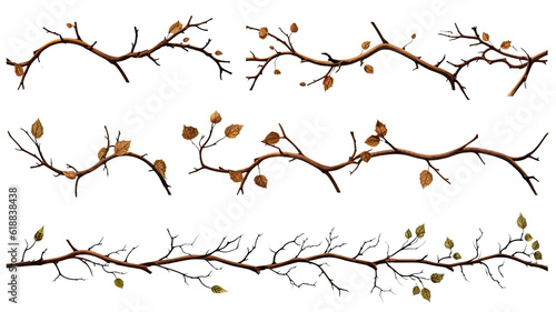 collection of thorny vines isolated on a transparent background, generative ai