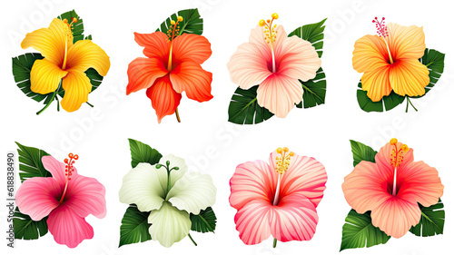 collection of tropical flowers isolated on a transparent background, generative ai