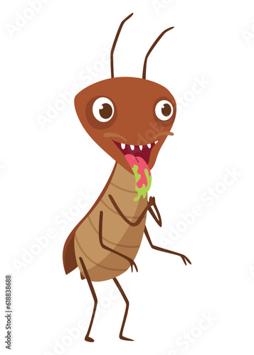 Dirt cockroach. Funny brown beetle. Adorable parasit, wildlife sticker. Cartoon insect pest vector illustration