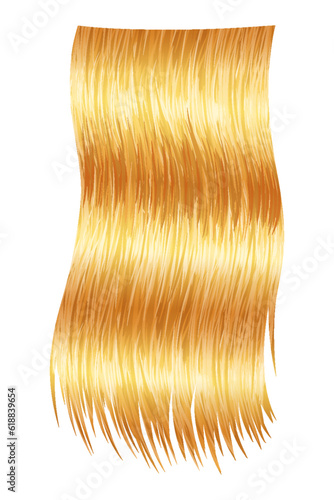 Shiny blond woman hair. Haircut, hair care and beauty salon, realistic locks of long straight blonde. Beautiful healthy female hair with shining surface