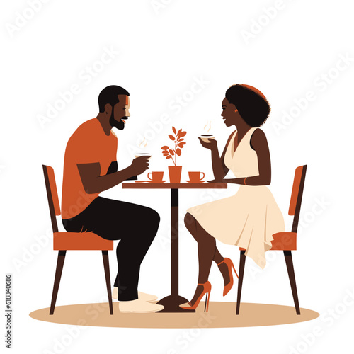 black couple date vector flat minimalistic isolated illustration