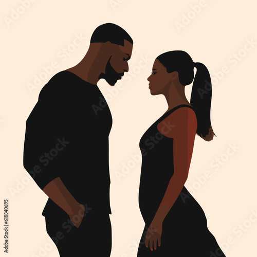 black couple date vector flat minimalistic isolated illustration