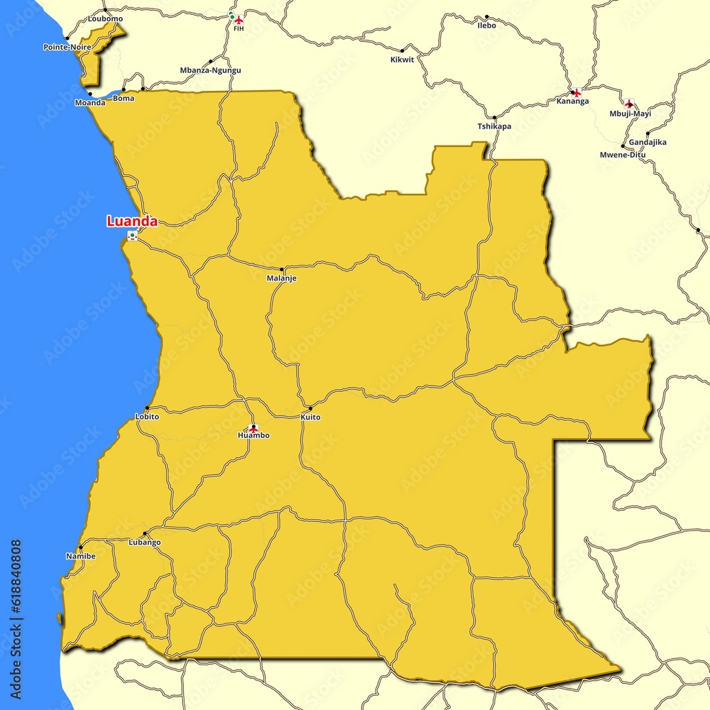 Obraz premium Map of Angola with main roads and highways