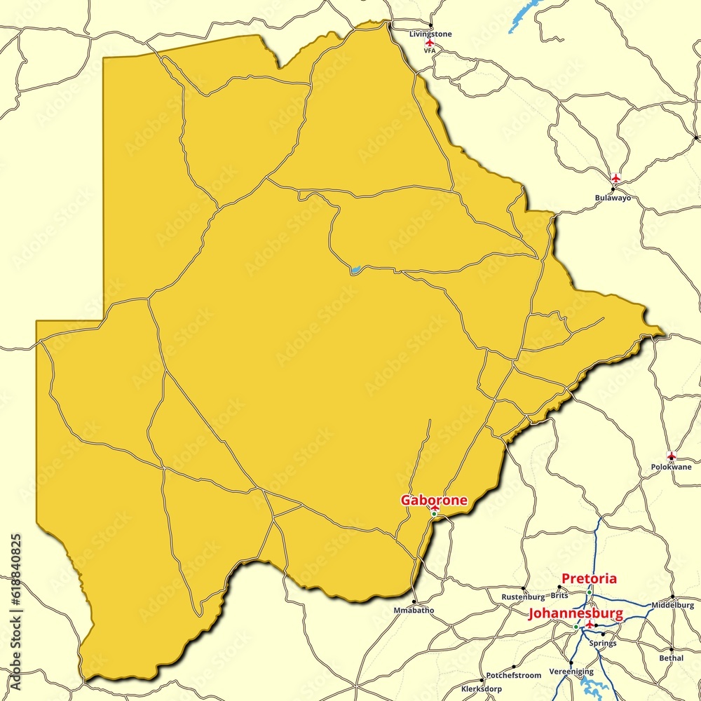 Naklejka premium Map of Botswana with main roads and highways
