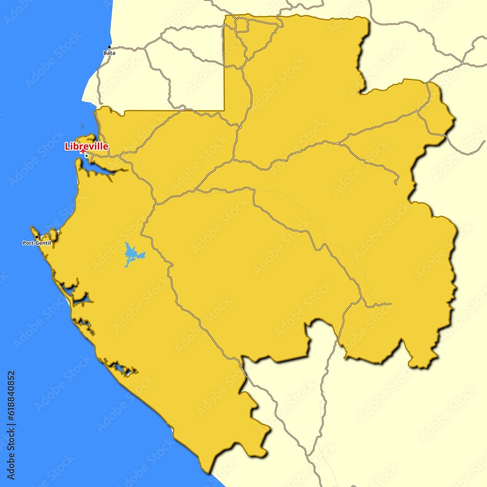 Obraz premium Map of Gabon with main roads and highways