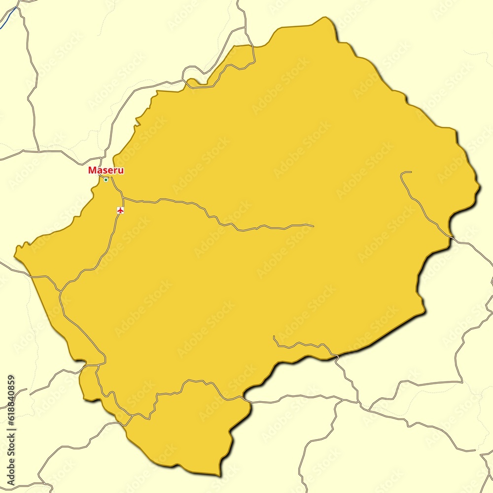 Obraz premium Map of Lesotho with main roads and highways
