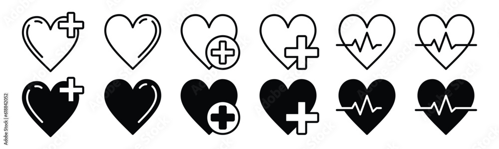Medical health care icon set. Heart, Heartbeat, love, heart beat pulse ...