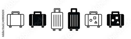 Travel luggage icon set in line and flat style. Travel suitcase, baggage icon symbol on white background for apps and websites. Vector illustration