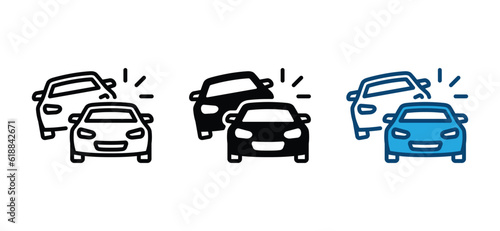 Car crash icon in line and flat style. Car accident, collision, traffic accident icon symbol. Vector illustration