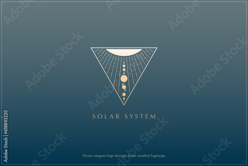 Celestial logo design, Star logotype, Planet, Space, Universe, Minimal Minimalistic, Sun, Rays, Satelite emblem