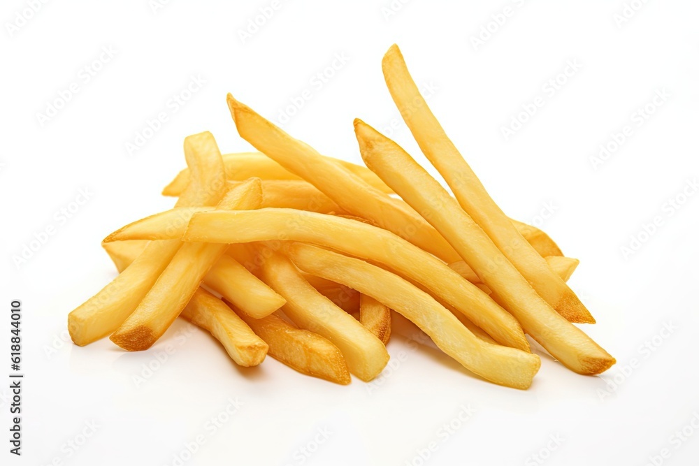 A pile of french fries sitting on top of a white table created with Generative AI technology A pile of french fries sitting on top of a white table created with Generative AI technology