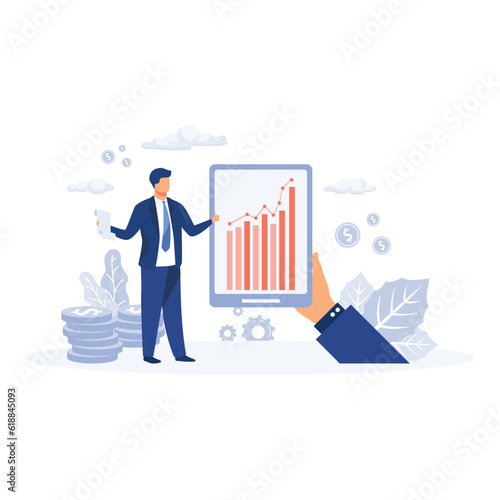Satisfied businessman hold good financial notice. Loan approval message, flat vector modern illustration