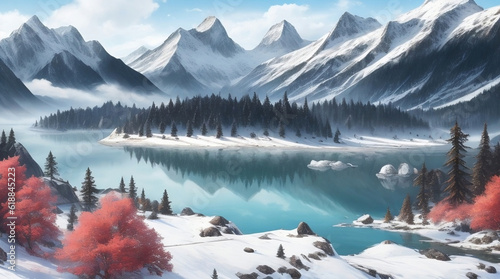 Serene Ink Scenery: Mountains, Water, and Trees