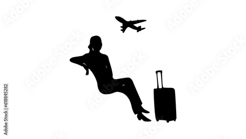 Woman in airport lounge, Vector illustration of a traveling young woman