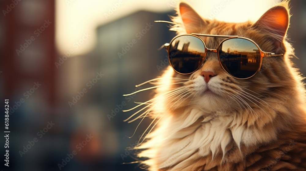 Cool cat wearing goggles in the city. Generative Ai